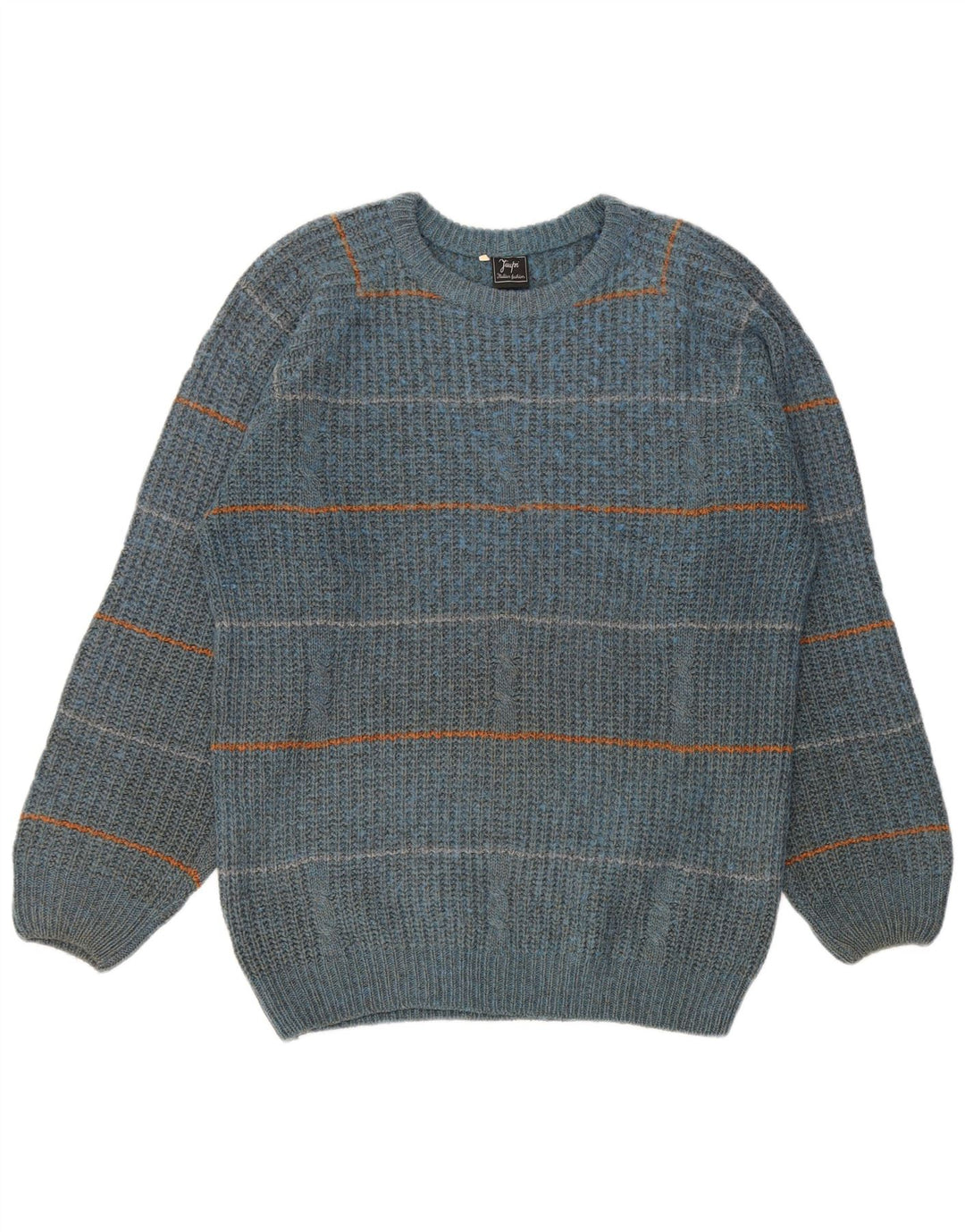 Vintage Mens Crew Neck Jumper Sweater IT 50 Medium Blue Striped