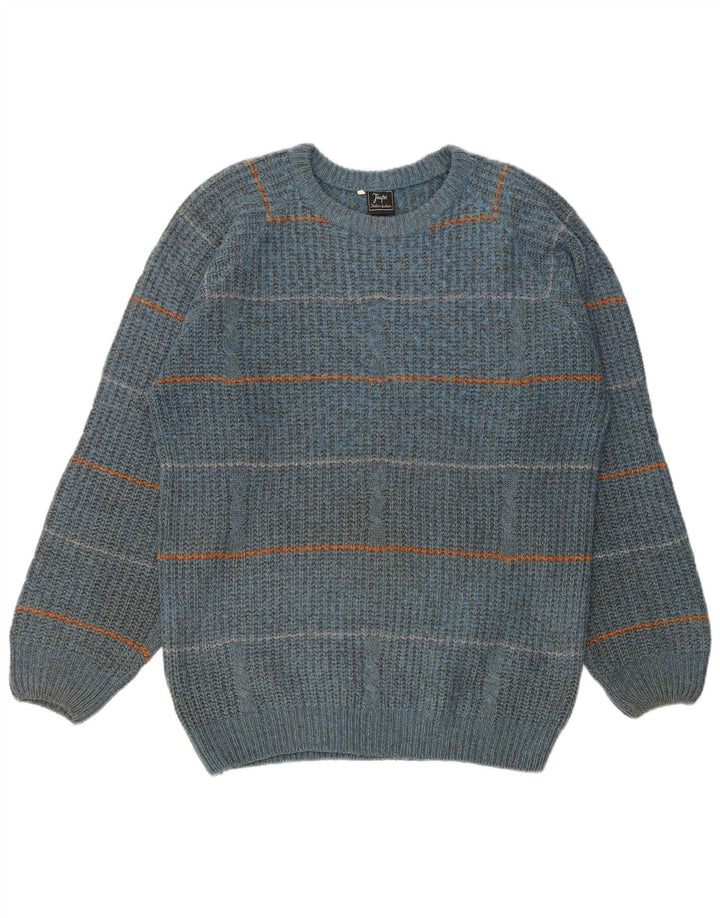 Vintage Mens Crew Neck Jumper Sweater IT 50 Medium Blue Striped