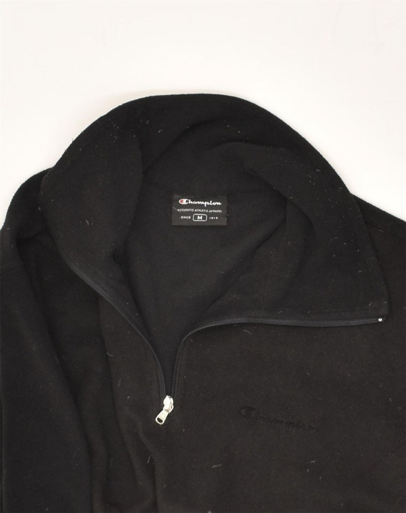 CHAMPION Womens Zip Neck Fleece Jumper UK 14 Medium Black Polyester | Vintage Champion | Thrift | Second-Hand Champion | Used Clothing | Messina Hembry 