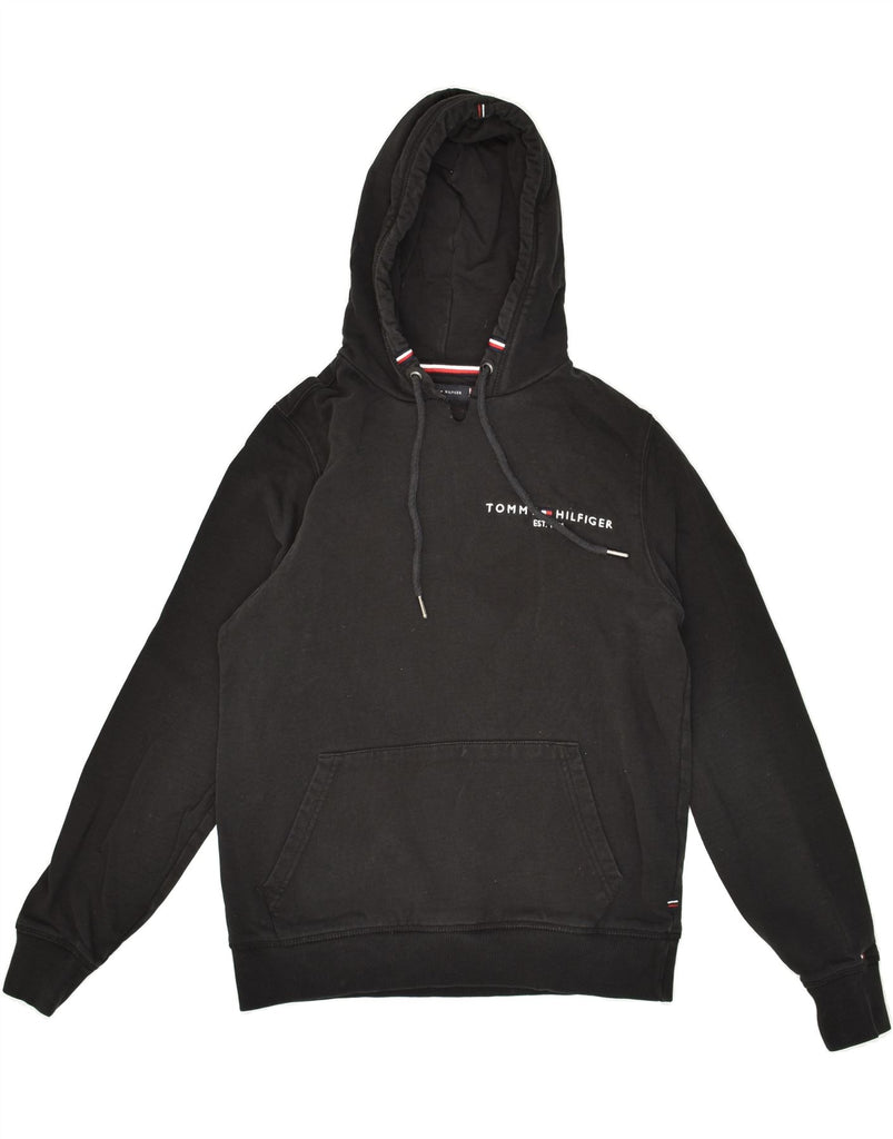 TOMMY HILFIGER Womens Graphic Hoodie Jumper UK 10 Small Black Cotton Vintage Tommy Hilfiger and Second-Hand Tommy Hilfiger from Messina Hembry 