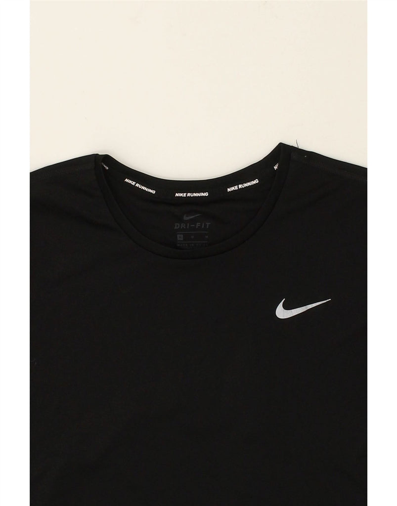 NIKE Womens Dri Fit Graphic T-Shirt Top UK 14 Medium Black Polyester | Vintage Nike | Thrift | Second-Hand Nike | Used Clothing | Messina Hembry 