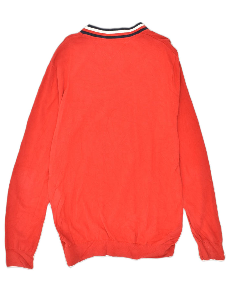 TOMMY HILFIGER Mens V-Neck Jumper Sweater XL Red Cotton | Vintage Tommy Hilfiger | Thrift | Second-Hand Tommy Hilfiger | Used Clothing | Messina Hembry 