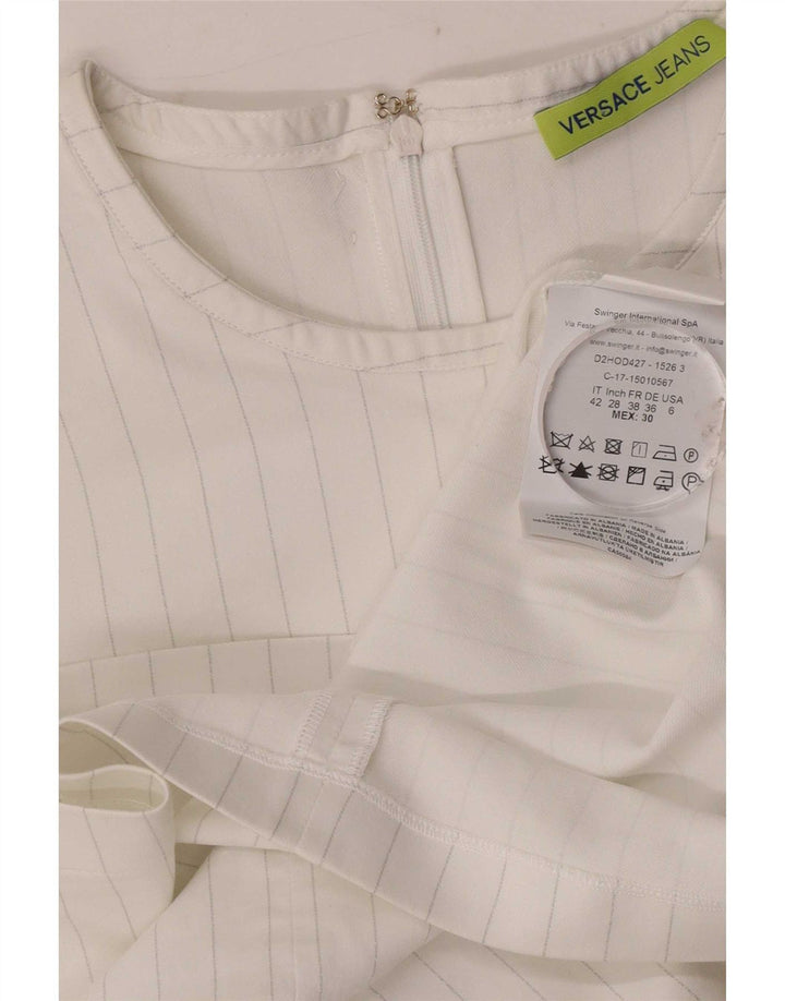 Versace Womens Shift Dress IT 42 Medium White Striped Cotton