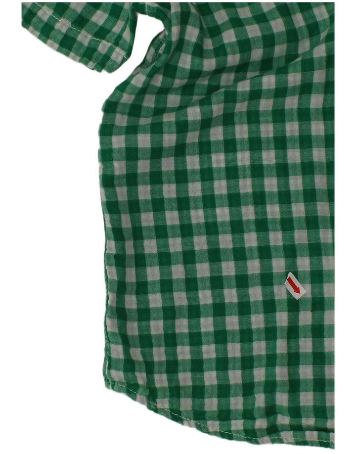 BENETTON Boys Short Sleeve Shirt 10-11 Years Green Gingham