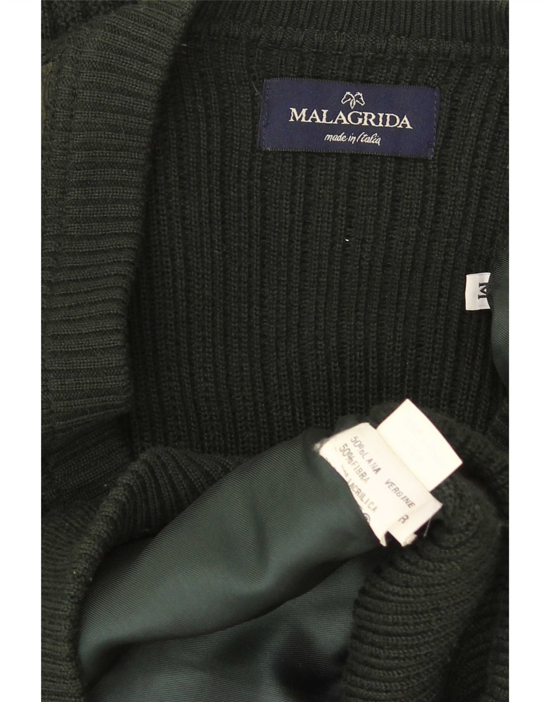 Malagrida Mens Cardigan Sweater Medium Green Argyle/Diamond Wool