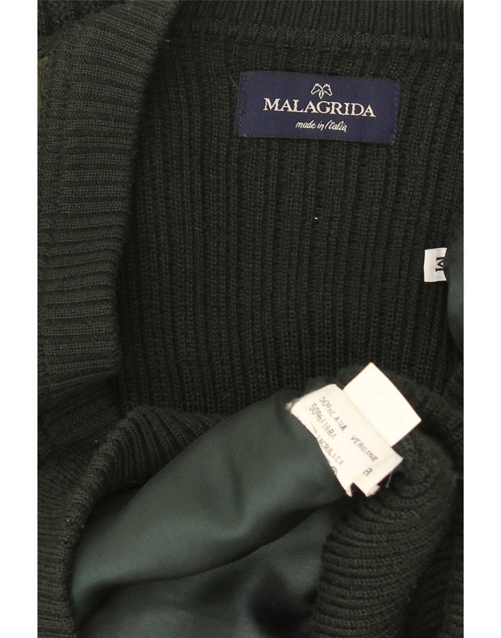 Malagrida Mens Cardigan Sweater Medium Green Argyle/Diamond Wool
