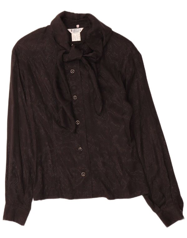Marella Womens Front Tie Shirt Blouse UK 14 Large Black Paisley Acetate