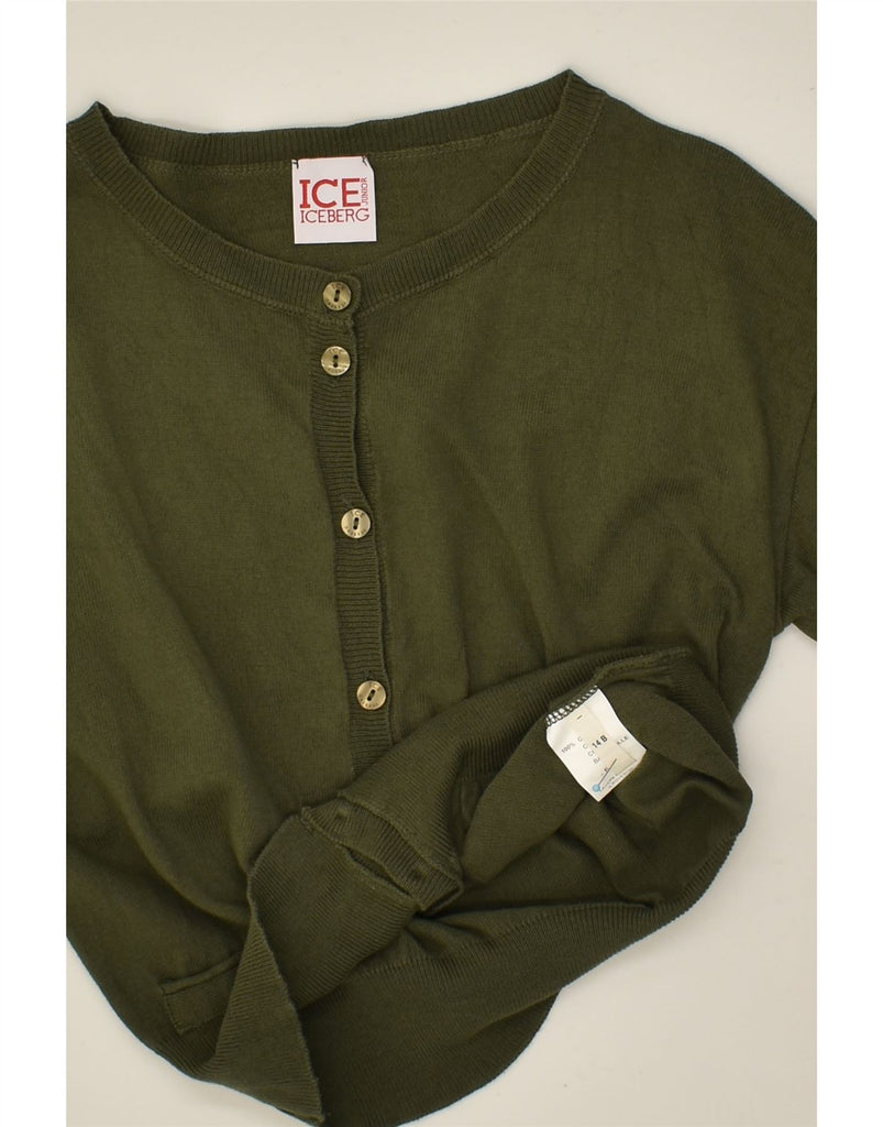 ICEBERG Girls Short Sleeve Cardigan Sweater 13-14 Years Green Cotton | Vintage Iceberg | Thrift | Second-Hand Iceberg | Used Clothing | Messina Hembry 