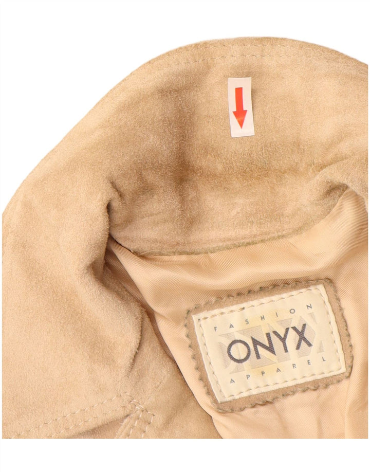Onyx Womens 3 Button Suede Blazer Jacket IT 44 Medium Beige Leather