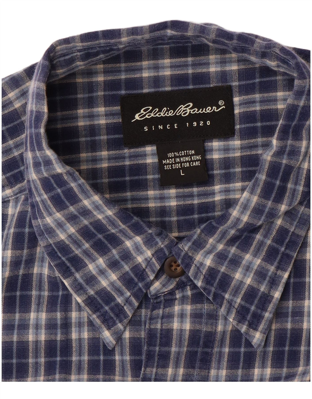 EDDIE BAUER Mens Flannel Shirt Large Blue Check Cotton