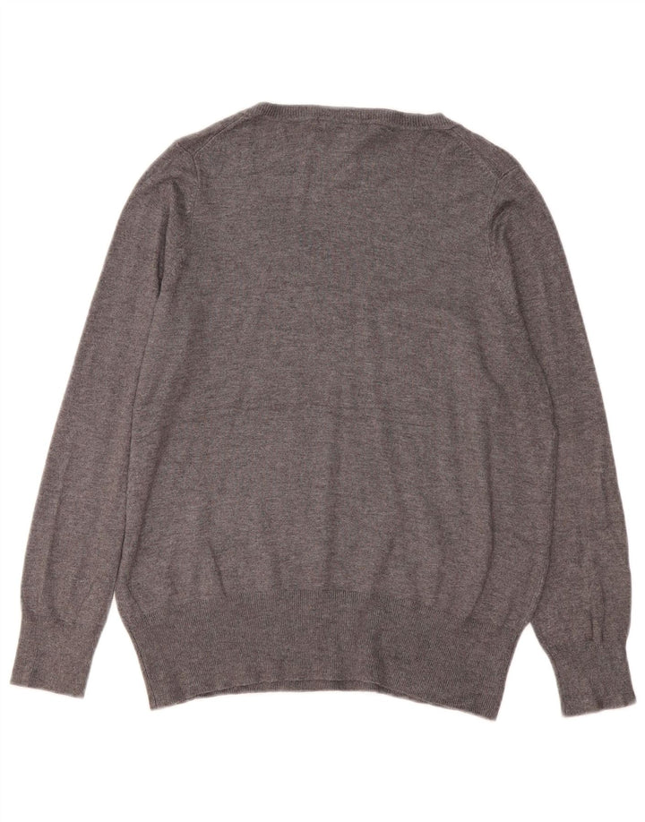 Marks & Spencer Womens V-Neck Jumper Sweater UK 16 Large Grey Viscose