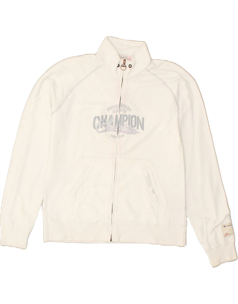 CHAMPION Womens Heritage Fit Graphic Tracksuit Top Jacket UK 18 XL White | Vintage Champion | Thrift | Second-Hand Champion | Used Clothing | Messina Hembry 