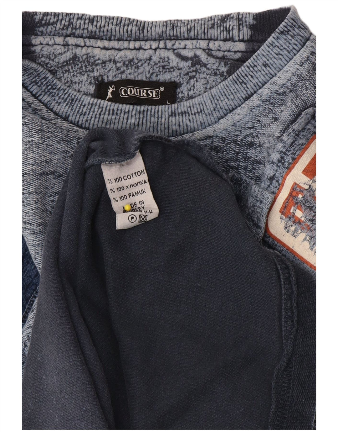 Course Mens Graphic Top Long Sleeve Large Navy Blue Flecked Cotton