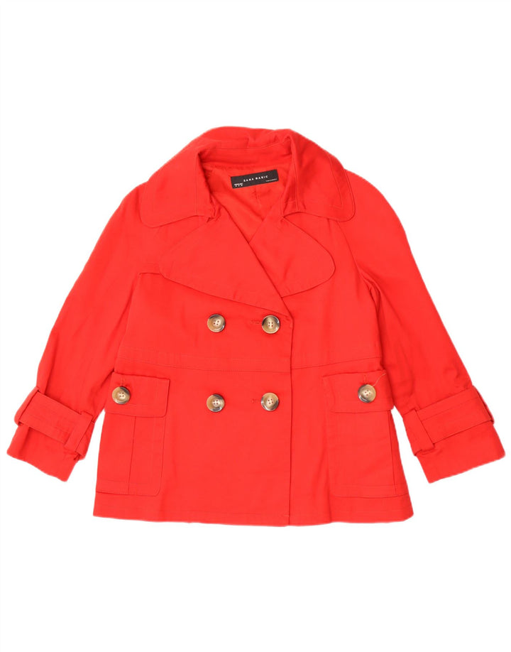 Zara Womens Short Pea Coat UK 14 Medium Red Cotton