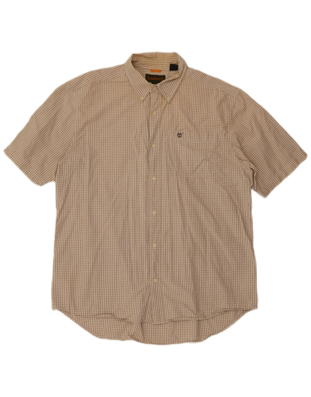 TIMBERLAND Mens Short Sleeve Shirt XL Beige Check Cotton