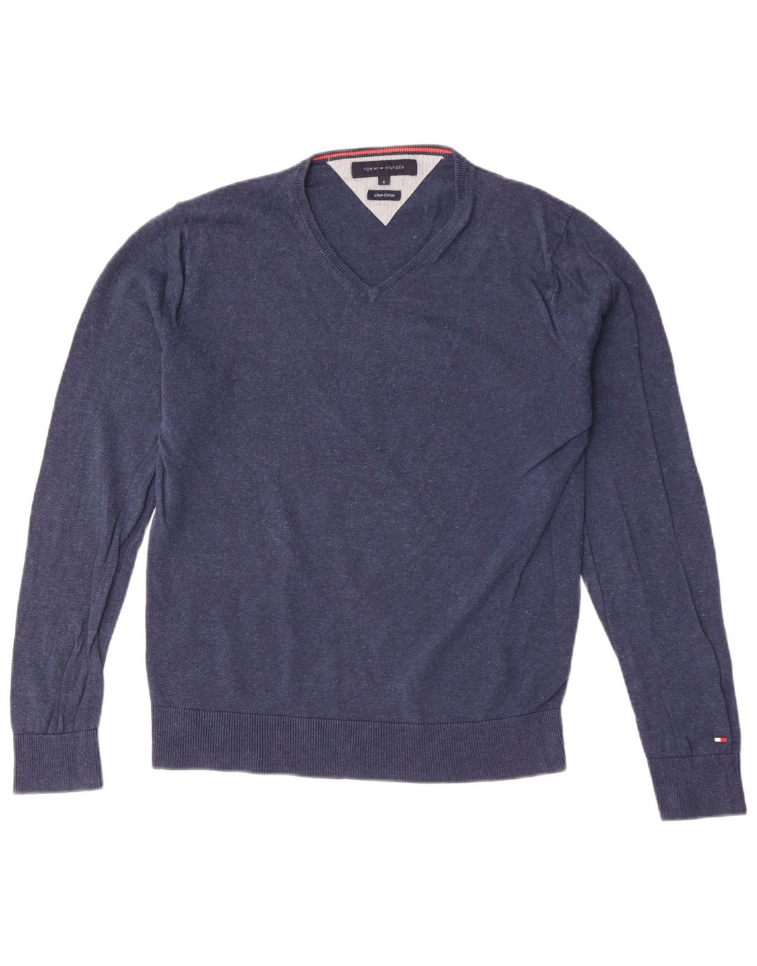 Tommy Hilfiger Mens V-Neck Jumper Sweater Small Navy Blue Linen