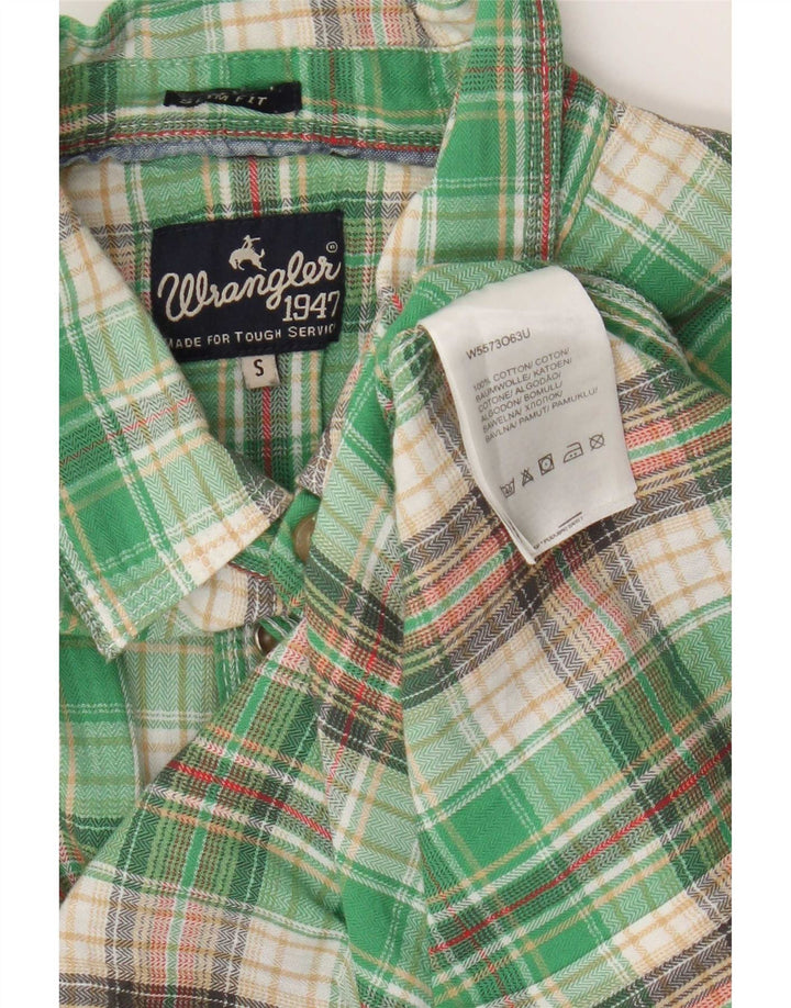 Wrangler Mens Slim Fit Flannel Shirt Small Green Check Cotton
