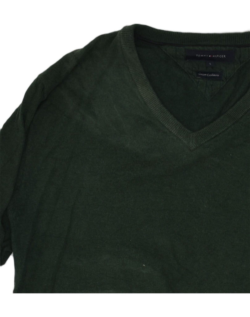 TOMMY HILFIGER Mens V-Neck Jumper Sweater Large Green Cotton | Vintage Tommy Hilfiger | Thrift | Second-Hand Tommy Hilfiger | Used Clothing | Messina Hembry 