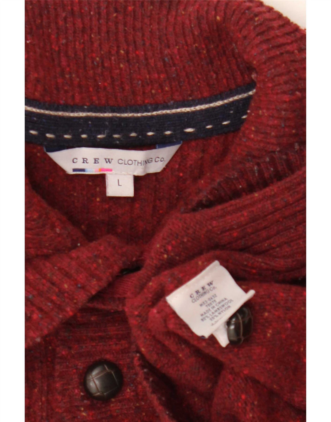 Crew Clothing Mens Button Neck Jumper Sweater Large Burgundy Flecked