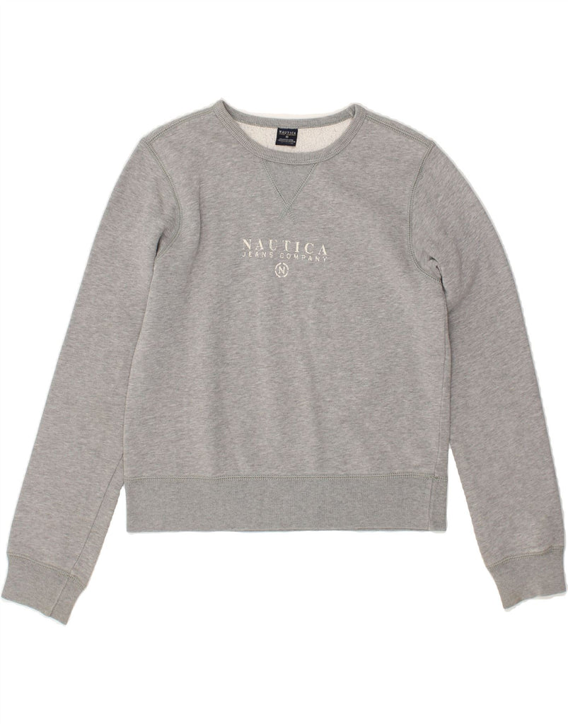 NAUTICA Womens Graphic Sweatshirt Jumper UK 10 Small Grey Cotton | Vintage Nautica | Thrift | Second-Hand Nautica | Used Clothing | Messina Hembry 