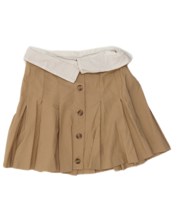 Zara Womens Pleated Mini Skirt XS W24 Beige Colourblock Cotton