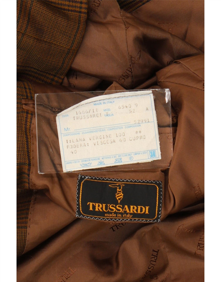 Trussardi Mens 2 Button Blazer Jacket IT 52 XL Brown Houndstooth
