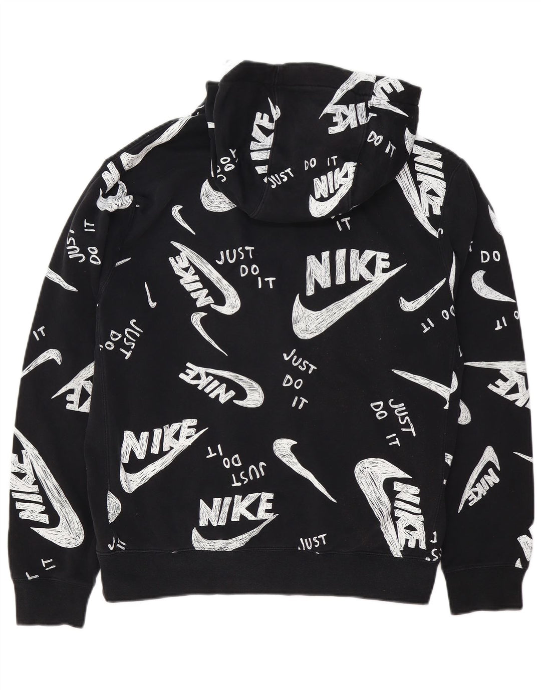 Nike Mens Graphic Hoodie Jumper Medium Black Cotton