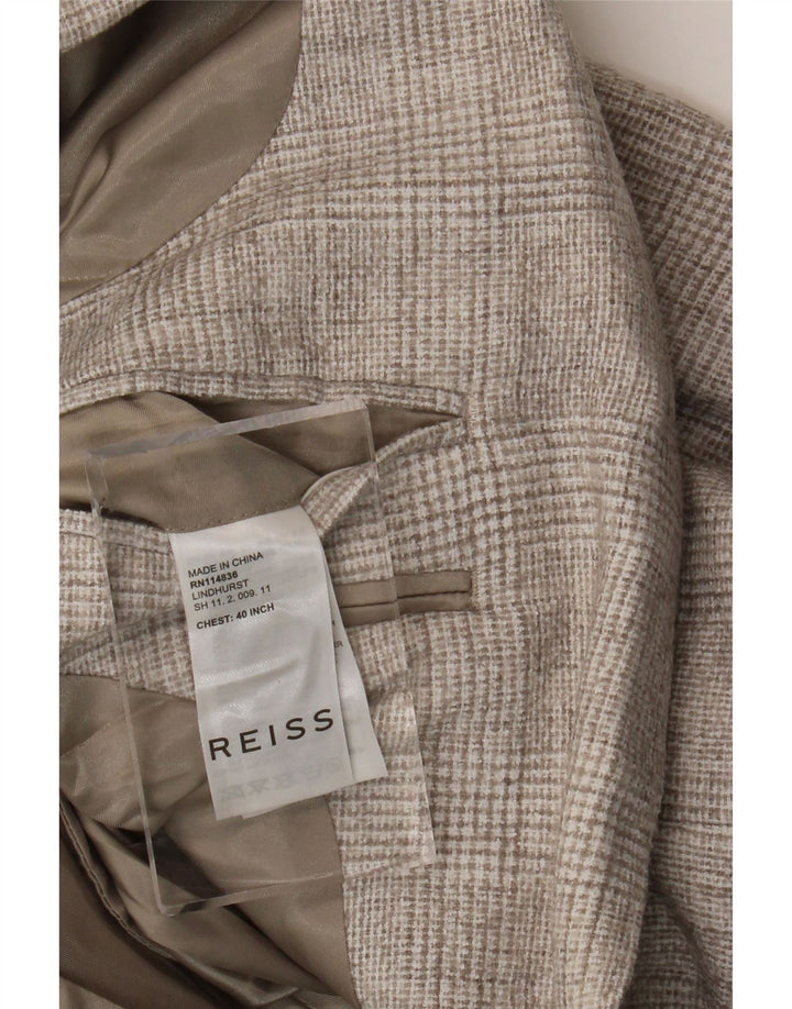 Reiss Mens 2 Button Blazer Jacket UK 40 Large Grey Check Polyester