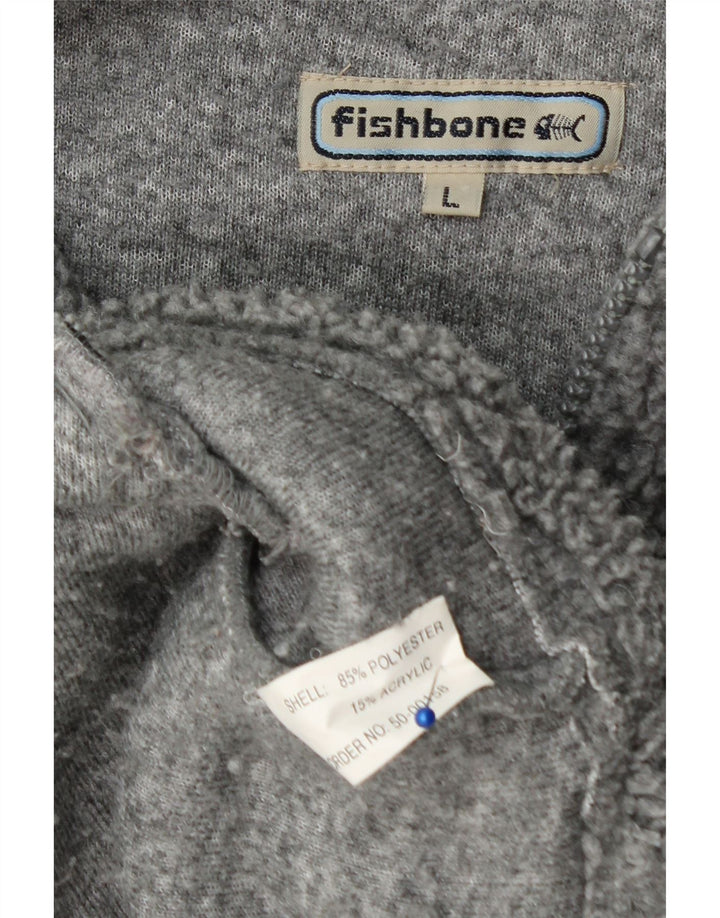 Fishbone Mens Hooded Zip Neck Fleece Jumper Large Grey Polyester