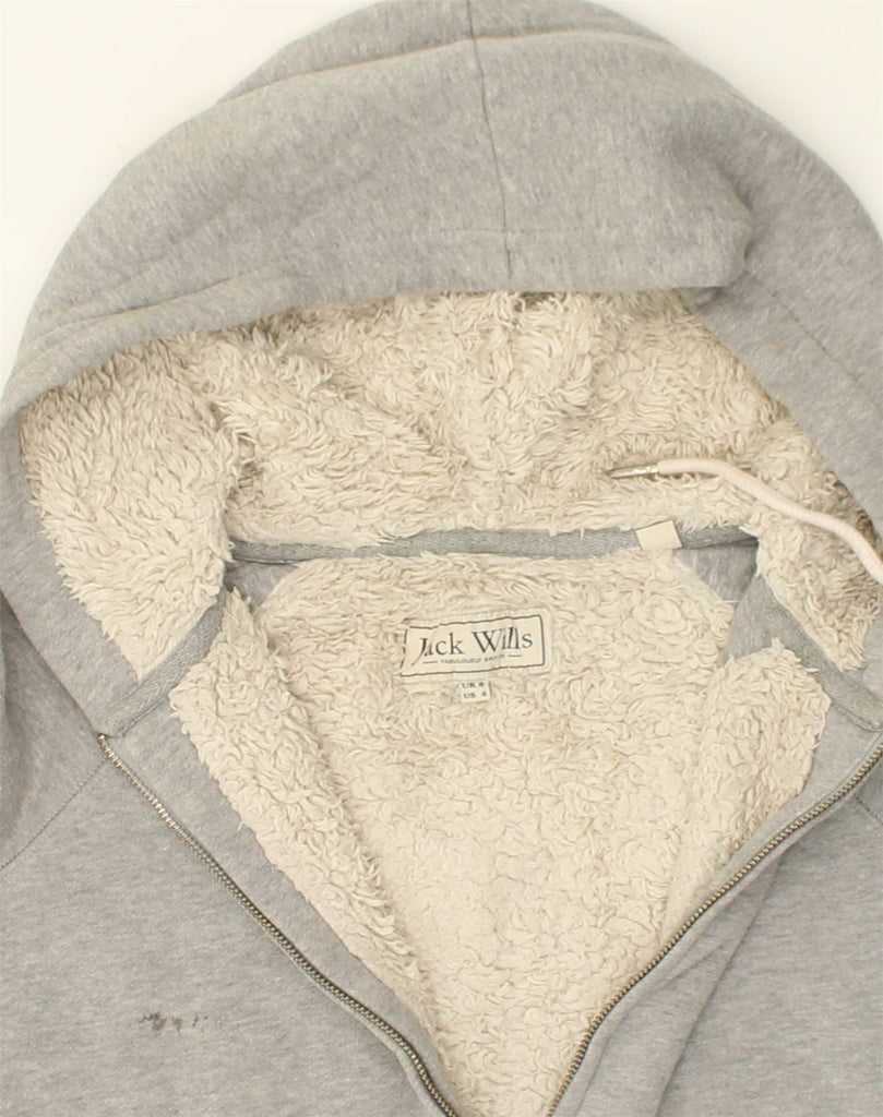 JACK WILLS Womens Sherpa Graphic Zip Hoodie Sweater UK 8 Small Grey Cotton | Vintage Jack Wills | Thrift | Second-Hand Jack Wills | Used Clothing | Messina Hembry 