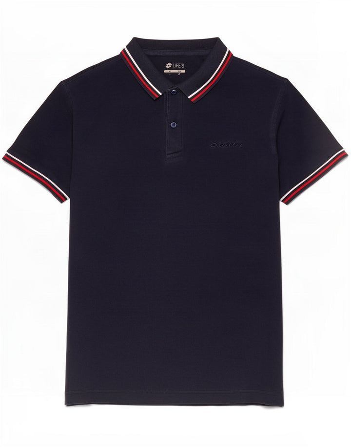 Lotto Mens Polo Shirt Medium Navy Blue Striped