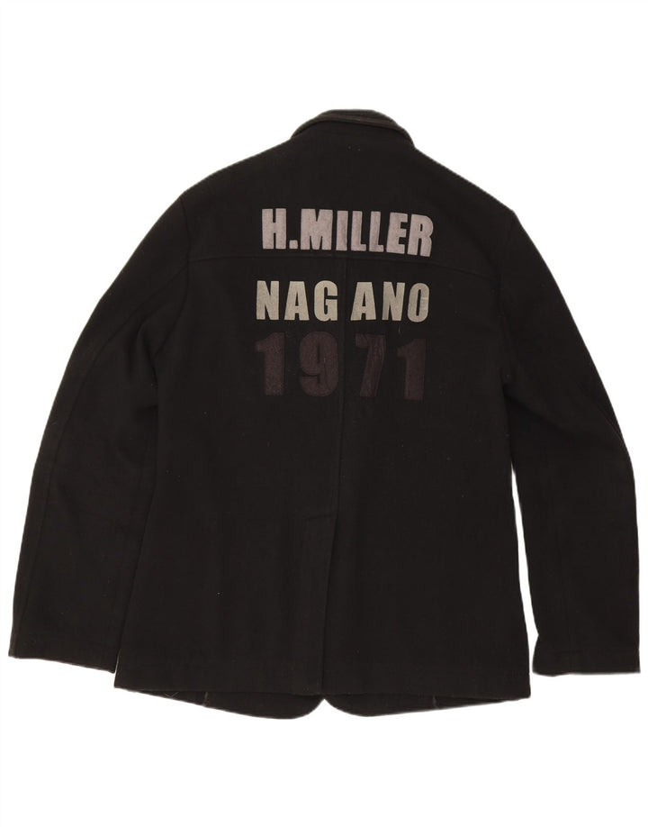 Kejo Mens Graphic 3 Button Blazer Jacket UK 38 Medium Black Wool