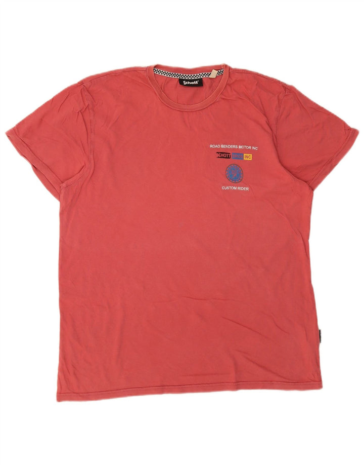 Schott Mens Graphic T-Shirt Top Large Pink Cotton