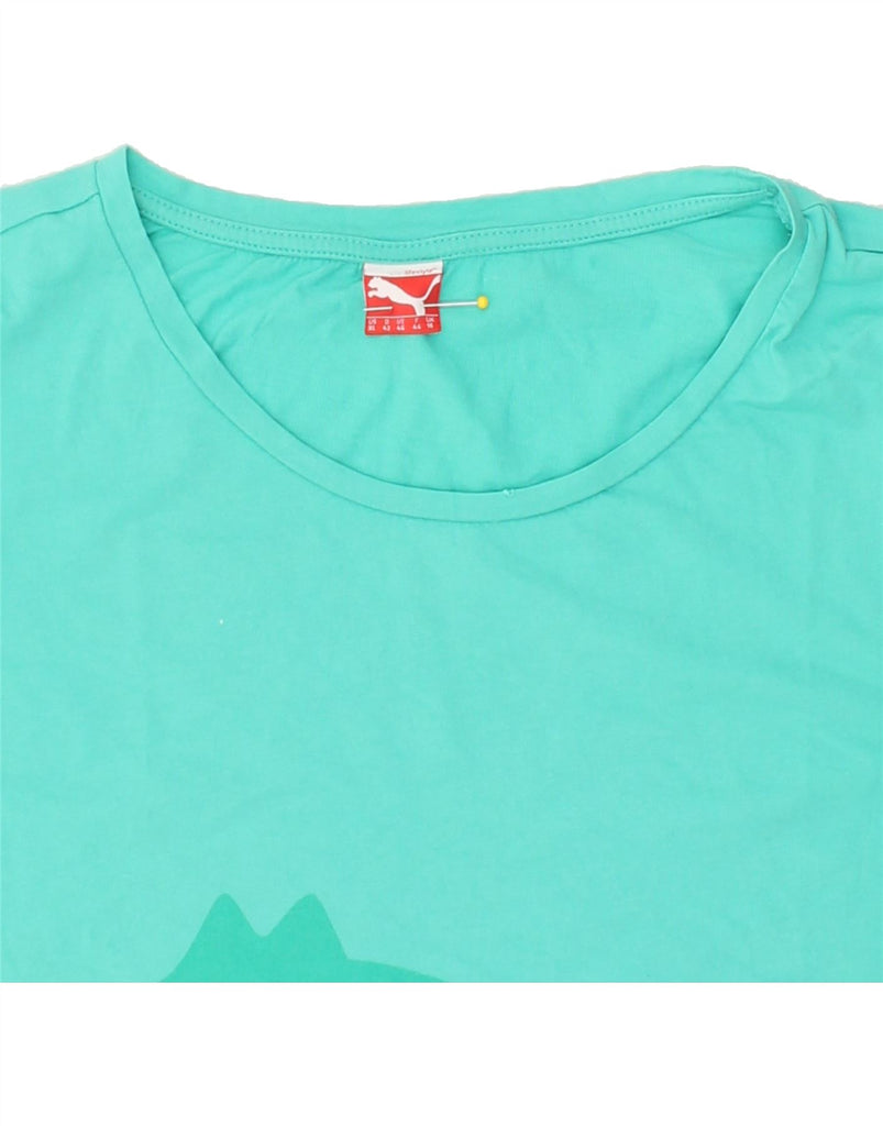 PUMA Womens Graphic T-Shirt Top UK 16 Large Turquoise Cotton | Vintage Puma | Thrift | Second-Hand Puma | Used Clothing | Messina Hembry 