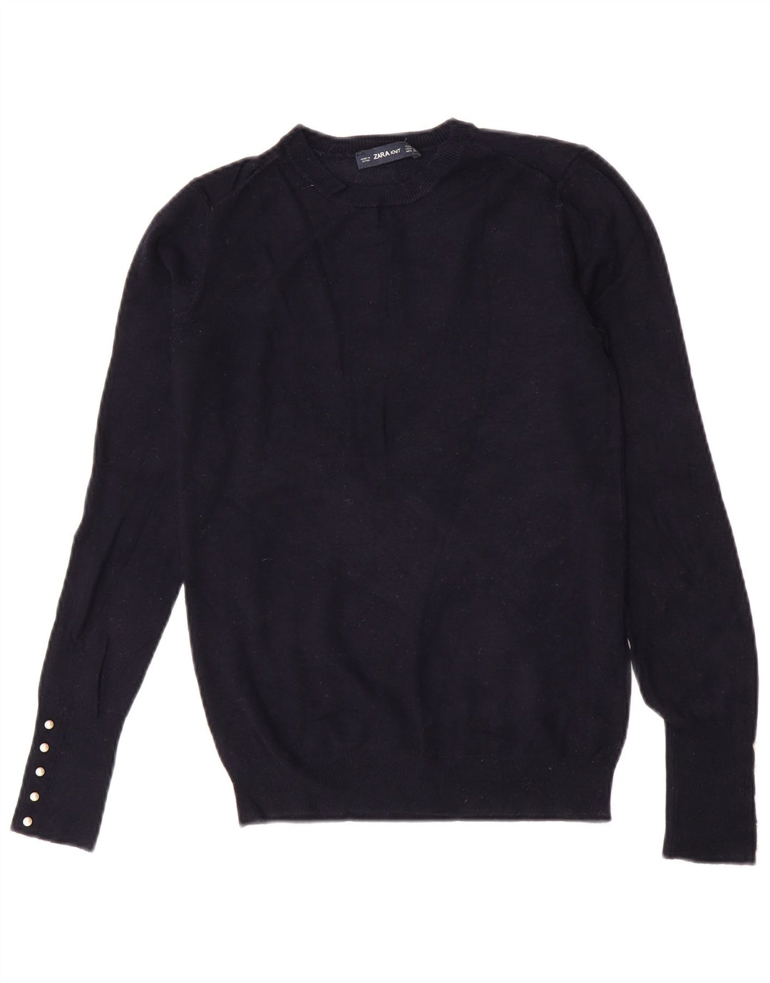 Zara Womens Crew Neck Jumper Sweater UK 12 Medium Navy Blue Viscose