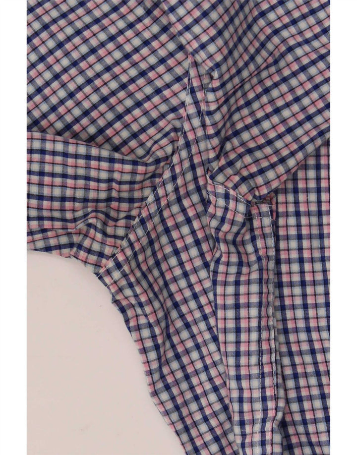 Chaps Mens Easy Care Short Sleeve Shirt XL Navy Blue Check Cotton
