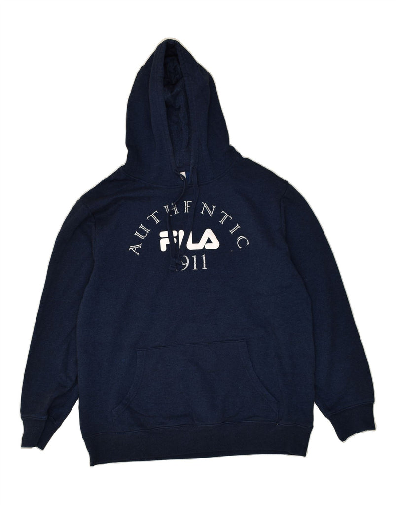 FILA Mens Graphic Hoodie Jumper 2XL Navy Blue Cotton | Vintage Fila | Thrift | Second-Hand Fila | Used Clothing | Messina Hembry 