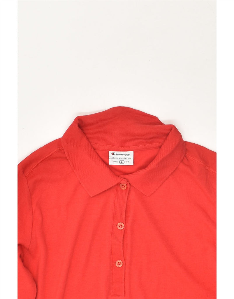 CHAMPION Mens Long Sleeve Polo Shirt Large Red Cotton | Vintage Champion | Thrift | Second-Hand Champion | Used Clothing | Messina Hembry 