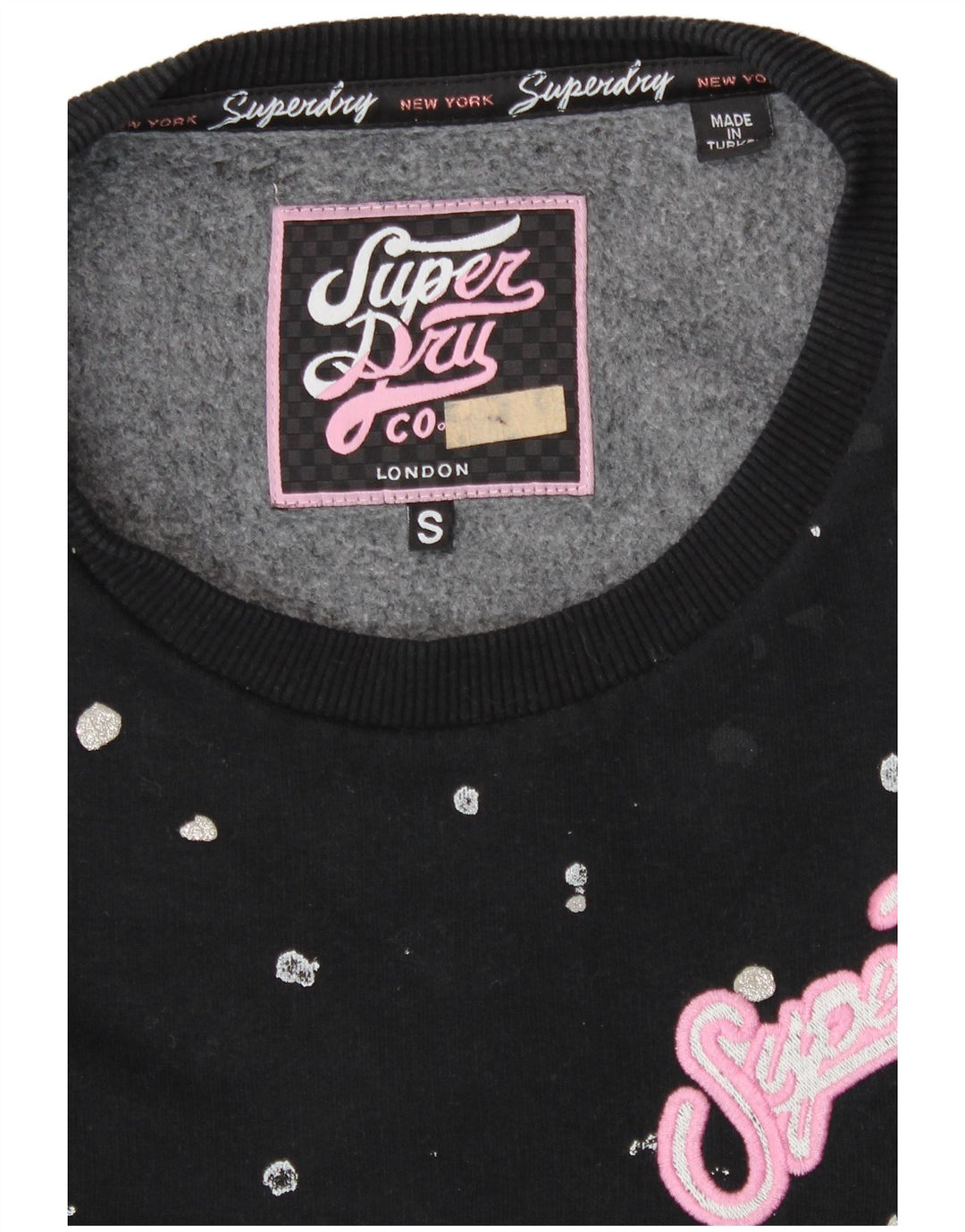 SUPERDRY Womens Oversized Sweatshirt Jumper UK 10 Small Black Spotted
