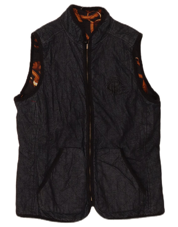 Ralph Lauren Womens Reversible Quilted Gilet UK 12 Medium Navy Blue Cotton