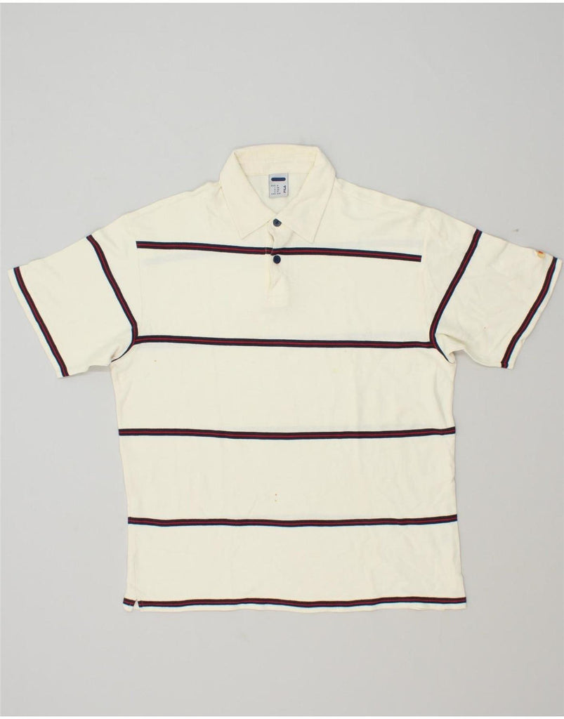 FILA Mens Polo Shirt IT 50 Medium Off White Striped Cotton Vintage Fila and Second-Hand Fila from Messina Hembry 