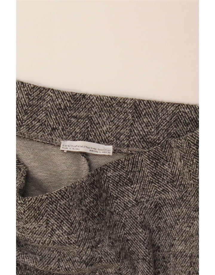 Zara Womens Midi A-Line Skirt Large W32 Grey Herringbone