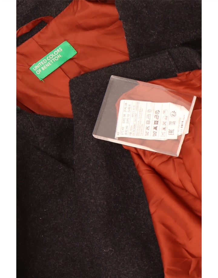 Benetton Womens Oversized Pea Coat UK 10 Small  Grey Wool