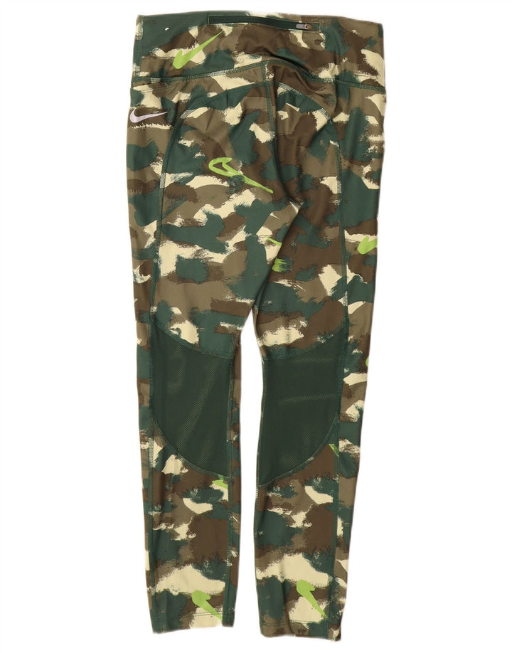 NIKE Womens Dri Fit Leggings UK 12 Medium Green Camouflage Polyester