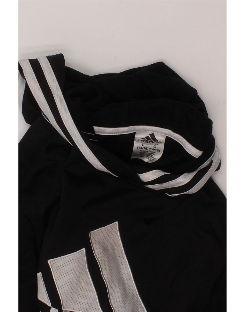 ADIDAS Boys Graphic Hoodie Jumper 14-15 Years Large Black Polyester Vintage Adidas and Second-Hand Adidas from Messina Hembry 