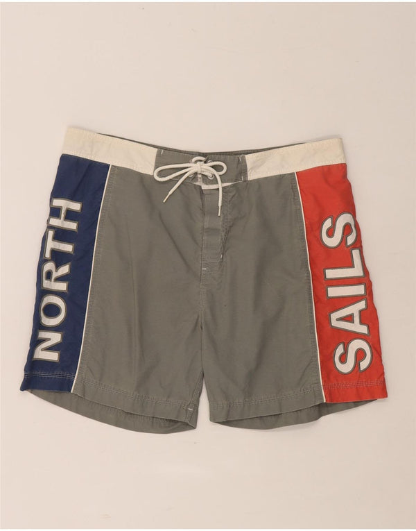 North Sails Mens Graphic Swimming Shorts XL  Grey Colourblock Cotton