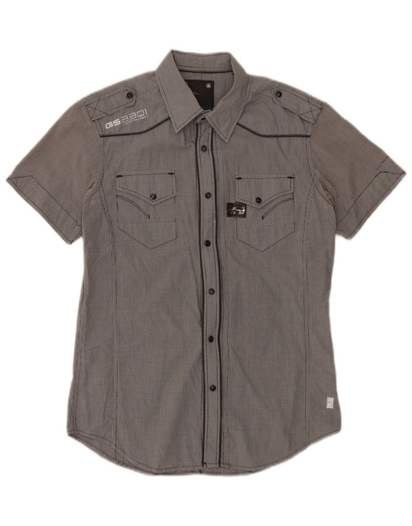 G-Star Mens Short Sleeve Military Shirt Medium Grey Gingham Cotton