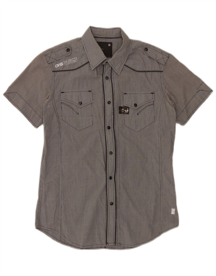 G-Star Mens Short Sleeve Military Shirt Medium Grey Gingham Cotton