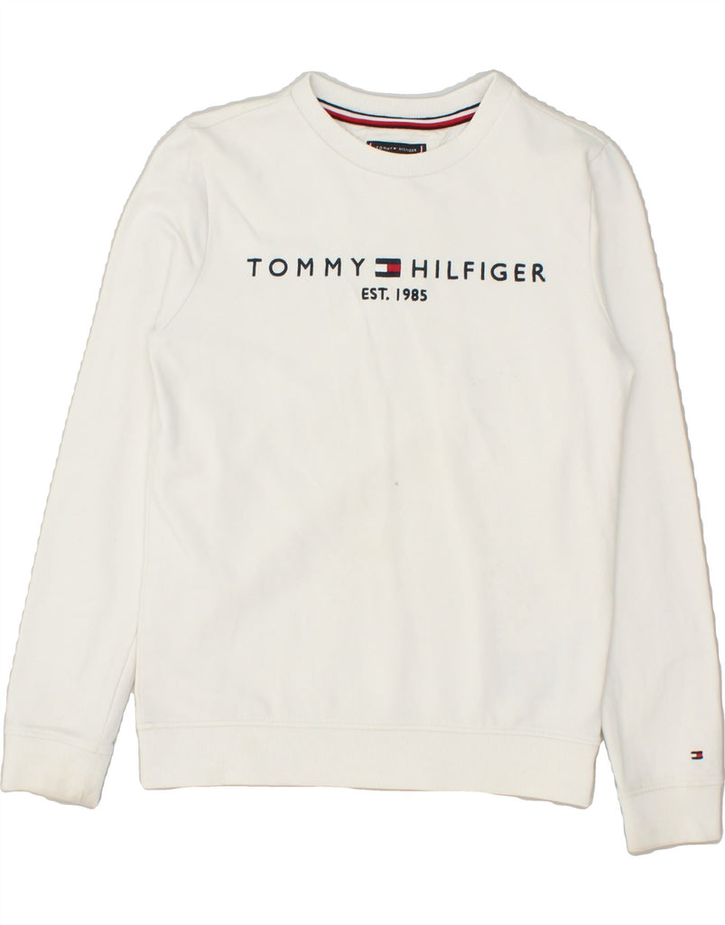 TOMMY HILFIGER Boys Graphic Sweatshirt Jumper 11-12 Years White Cotton | Vintage Tommy Hilfiger | Thrift | Second-Hand Tommy Hilfiger | Used Clothing | Messina Hembry 