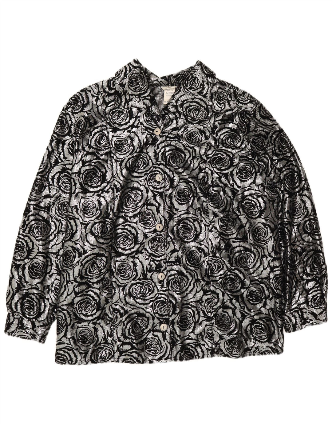 Vintage Womens Shirt Blouse UK 28 6XL Silver Floral Polyester